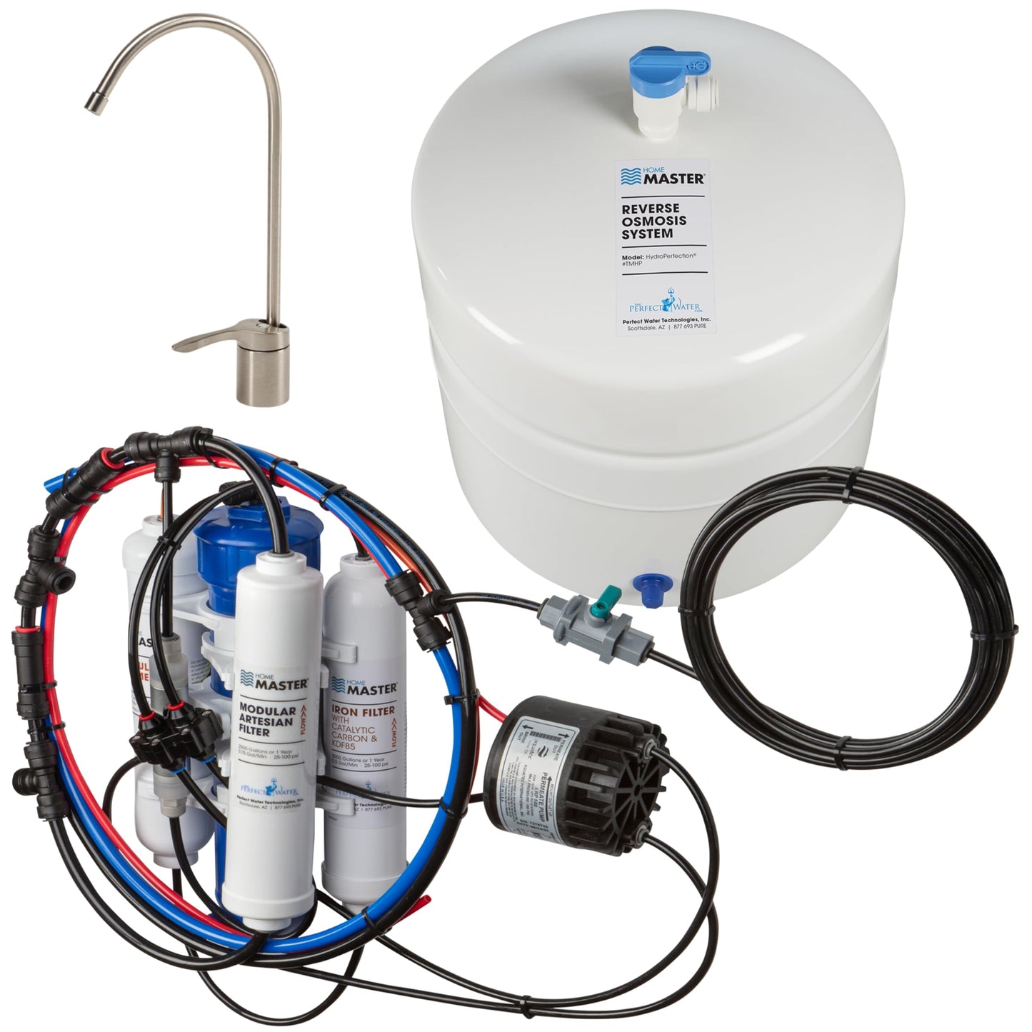 Home Master TMHP-L HydroPerfection RO System, 9-stages, 99% rejection DOW membrane, Patented 2-pass Remineralization, 4.5sec Fill Rate, 1:1 Waste Ratio, UV 99.9% EPA 97952AZ1, Lux Faucet, Fridge Ki