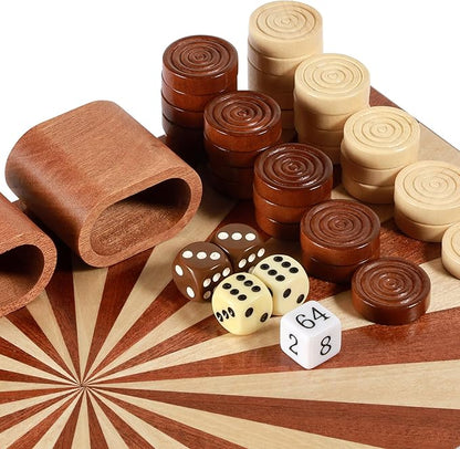 Handcrafted Wooden Backgammon Set - 16 Large Board Game with Oversized Pieces - Classic 2-Player Strategy Game Perfect for Adults &amp Kids