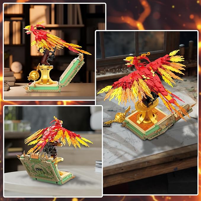 1252PCS Moc Fire Phoenix with Book Building Block Set for Adults NO Compatible with Lego Magic Phoenix STEM Bird Toy Collection Model Gift for Kids Boys and Girls