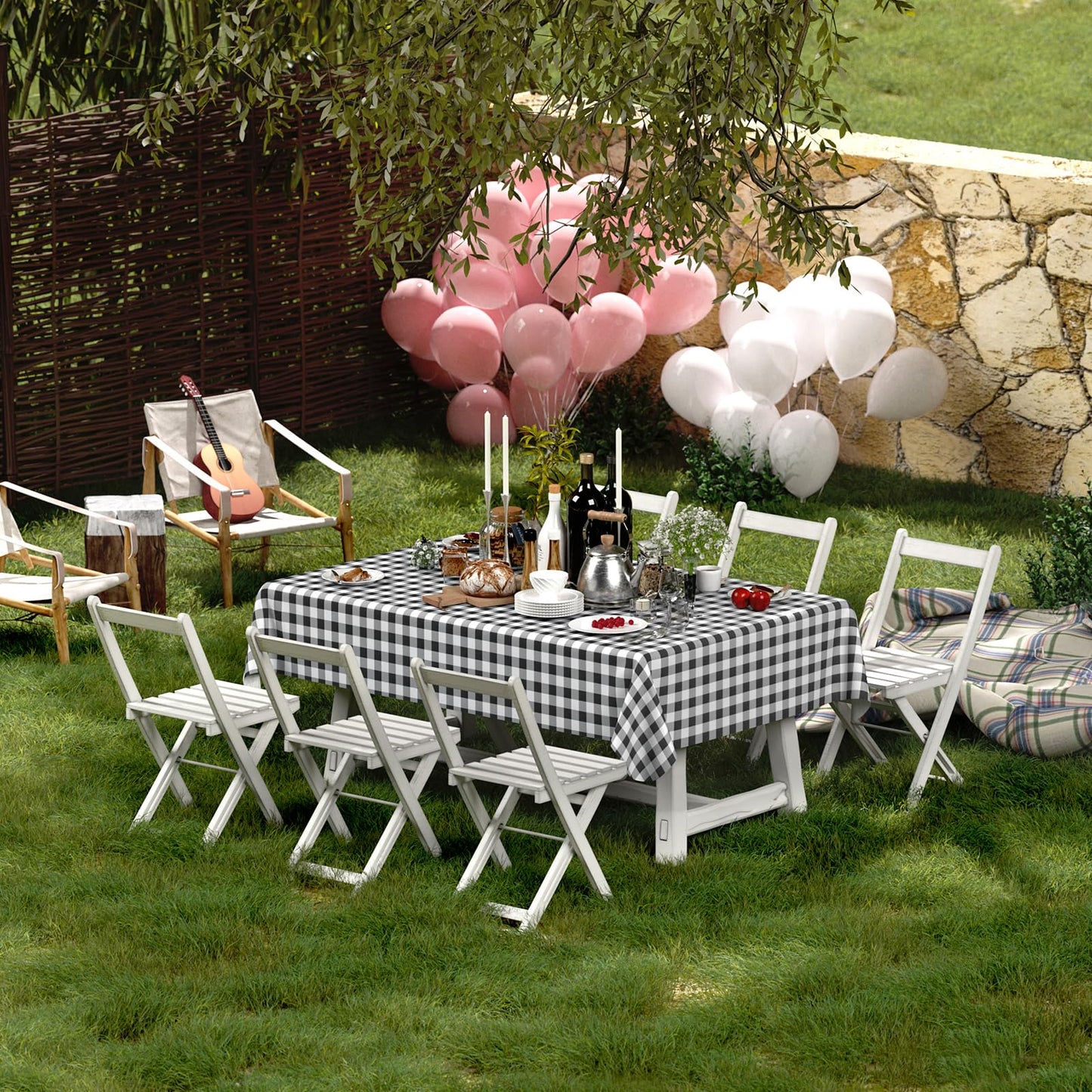 misaya Rectangle Waterproof Vinyl Table Cloth, Buffalo Flannel Backed Tablecloth, Wipeable Plastic Table Cover for Dinner, Kitchen, Outdoor (60" x 84", Black and White)