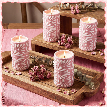 Lounsweer 4 Set Cielito Lindo Party Decorations Mexican Tequila Candle Talavera Mugs Candle for Fiesta Cinco De Mayo Birthday Bridal Shower Bachelorette May 5th Party Home Decor(Pink)