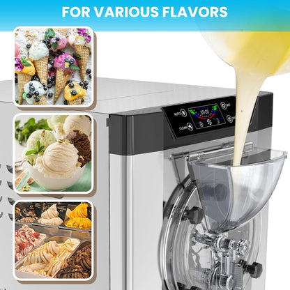 Patikuin 2000W Commercial Ice Cream Maker - Single Flavor Countertop Gelato Machine with LCD Touchscreen - 4.8-6.3 Gal/Hr Output - Automatic Cleaning - High Productivity for Snack Bars & Restaurants