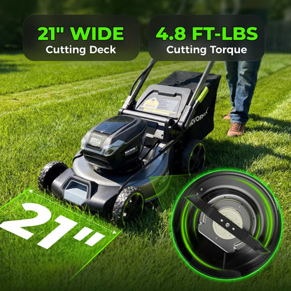 NovorikX 60V 5Ah Self-Propelled Electric Cordless Lawn Mower with 5.0Ah Battery 21-Inch, Brushless Mower for Large Yards, LED Headlight, Rapid Charger 3-in-1 Versatility Obsidian Series