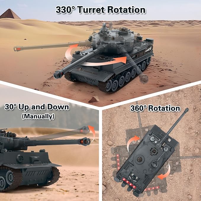RC Battle Tank Set 1/28 Scale Remote Control Tank with Infrared Shoot Sounds Lights M1A2 Abrams &amp WW2 German Tiger Army Tanks Military Toy for Kids Aged 6 to 12
