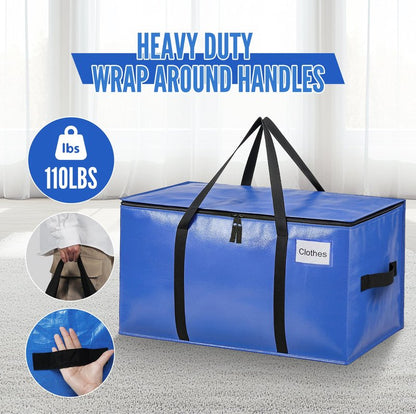 BAGAIL Heavy Duty Moving Bags with Strong Handle, Extra Large Moving Boxes, Storage Tote for Clothes, College Moving Supplies(Blue, 6 Pack)