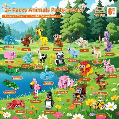 Party Favors for Kids - 24 Pack 72 Animal Building Block Toys for Goodie Bag Stuffers Easter Classroom Prizes Mini Building Set Birthday Party Gifts for Boys Girls Ages 6-12