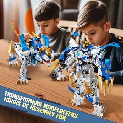 White Tiger 2 in 1 Mech Building SetsTransform Robot Building Blocks Kits for Adults Transforming Mecha Building Kits Action Figure ToysBirthday Gifts for Boys Ages 8 10 12 14 (White Tiger)