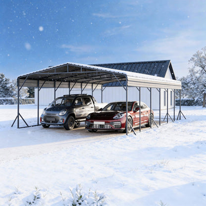 HOMPUS 20x20 FT Heavy Duty Metal Carport Kit, Waterproof Windproof Aluminum Car Ports with Steel Shelter Frame Cover for 2 Car or Boats, Easy Assembly Tractor/Car Storage