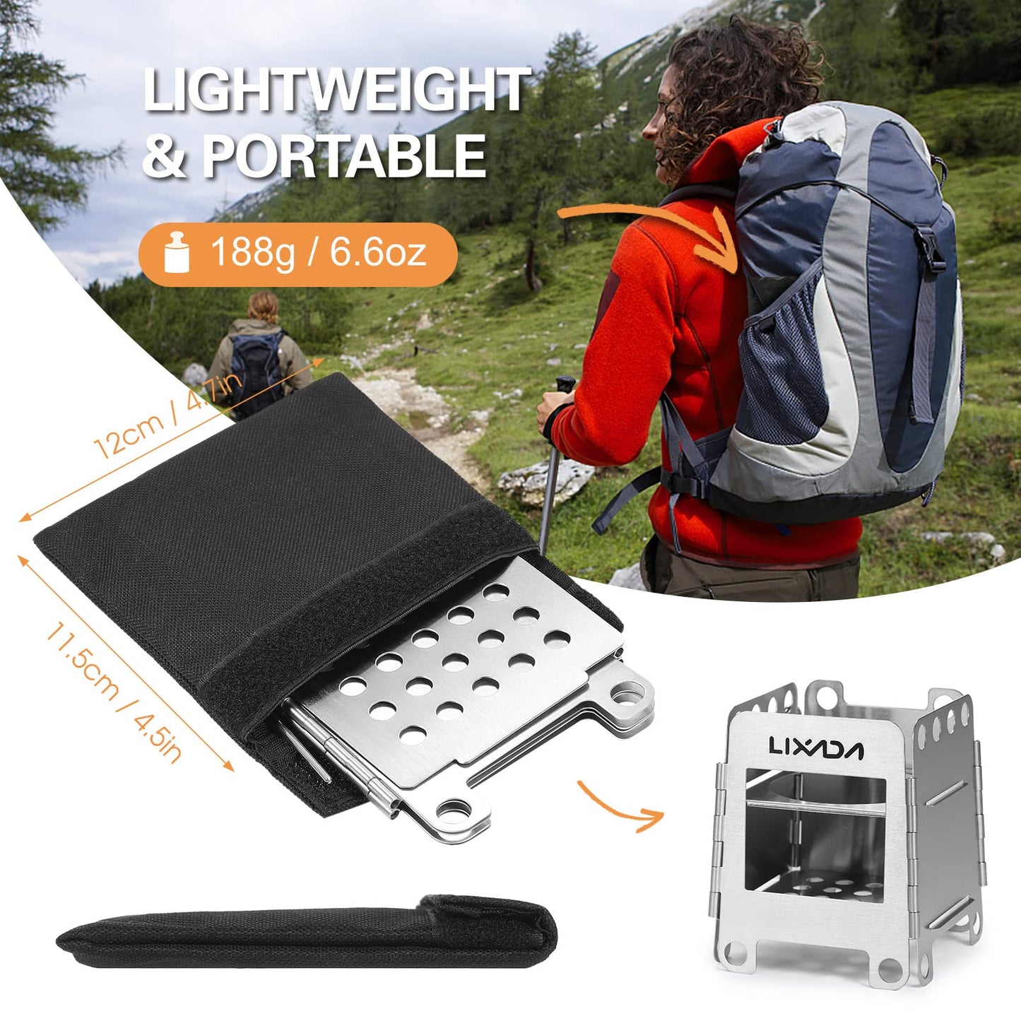 Lixada Camping Stove Wood Burning Stove Portable Stainless Steel Backpacking Stove for Picnic BBQ Camp Hiking