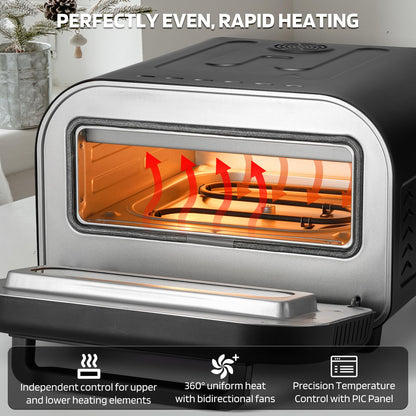 Lagute Electric Pizza Oven - 12-Inch Countertop Indoor Pizza Maker with 6 Presets, 850°F High Heat, Dual Heating Components, Pizza Stone & Peel Included