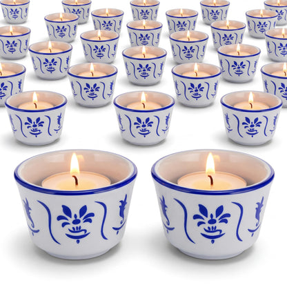 Teenyyou 20 Pcs Tealight Candle Holders Bulk Blue and White Votive Candle Holders Chinoiserie Ceramic Gifts for Wedding Table Centerpiece Decor