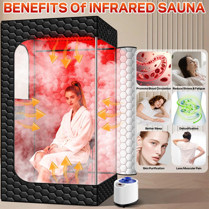 Portable Sauna for Home, Infrared Sauna, 160 LEDs 660nm and 850nm Large Red Light Sauna Box, Steam Saunas Tent with 3L Steamer, 15 Temp Levels & 99 Min Timer for Indoor Spa, Relaxation, Detoxification