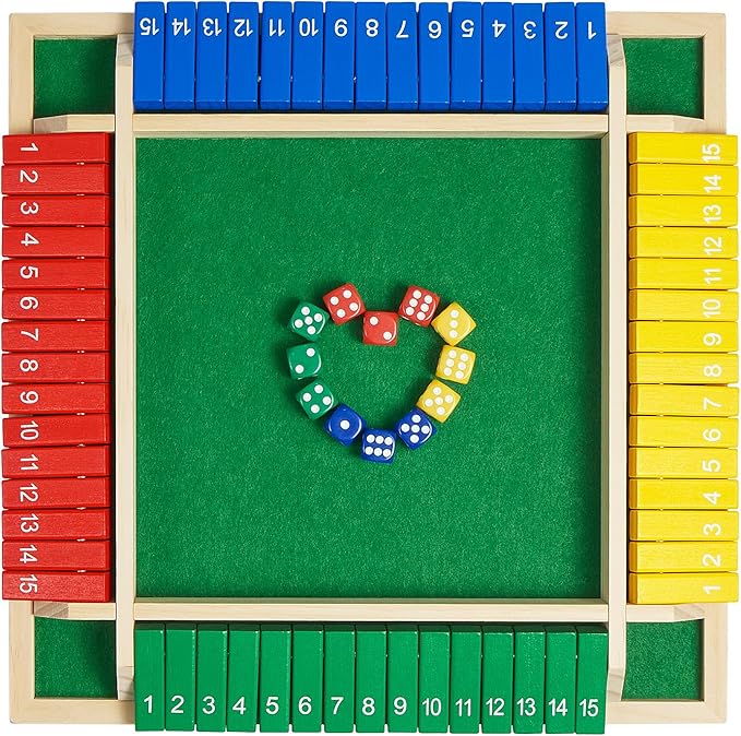 Upgrade Shut The Box Dice Game 1-4 Player Wooden Board Table Math Games with 16 Dices Classics Tabletop Version Games for Kids &amp Adults Home Classroom Party or Pub (14 Inches)
