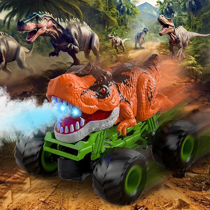 Bennol Remote Control Dinosaur Car for Boys Kids 2.4Ghz RC Dinosaur Truck Toys for Toddlers Electric Hobby RC Car Toys with Light &amp Sound Spray Birthday Gift for 3 4 5 6 7 8 Year olds Kids Boys