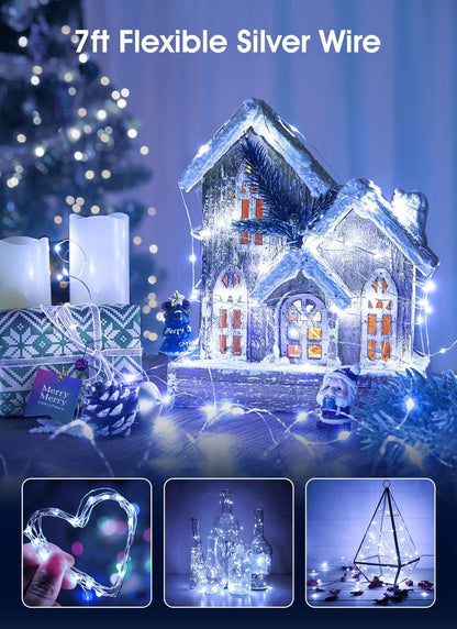 Brightown 24 Pack Fairy Lights Battery Operated - 7Ft 20 Led Mini String Lights Silver Wire Waterproof Firefly Starry DIY Lights for Bedroom Patio Wedding Party Christmas Decor (Pure White)