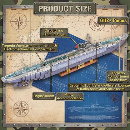 Wyiauy Military Submarine Building Set Military Submarine Model Kit for Adults WW2 History Collectible Home Decorfor Adult Sets for Men Building Sets for Adults