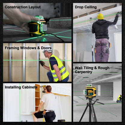 PREXISO Rechargeable 360° Self Leveling Green Laser Level with Tripod, Magnetic Base, Glasses - For Construction, Tile, Home Renovation