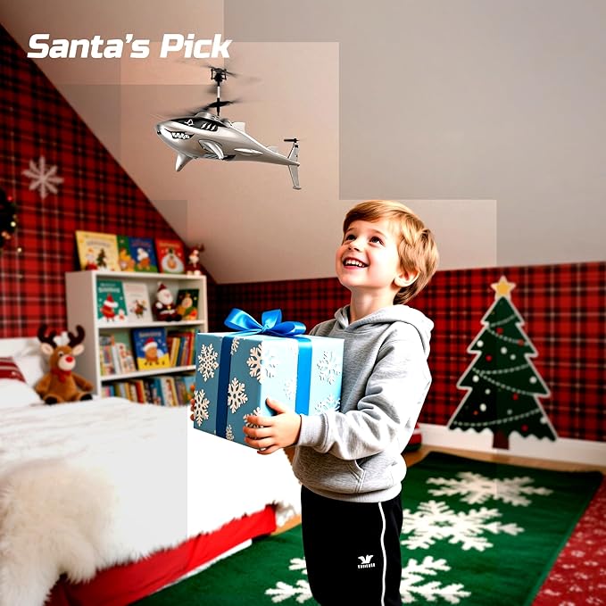DEERC Remote Control Helicopter for Kids and Adults RC Shark Helicopter with Altitude Hold One Key Takeoff/Landing LED Lights 2 Batteries 24 Min Flight Time Indoor Flying Toy Gift