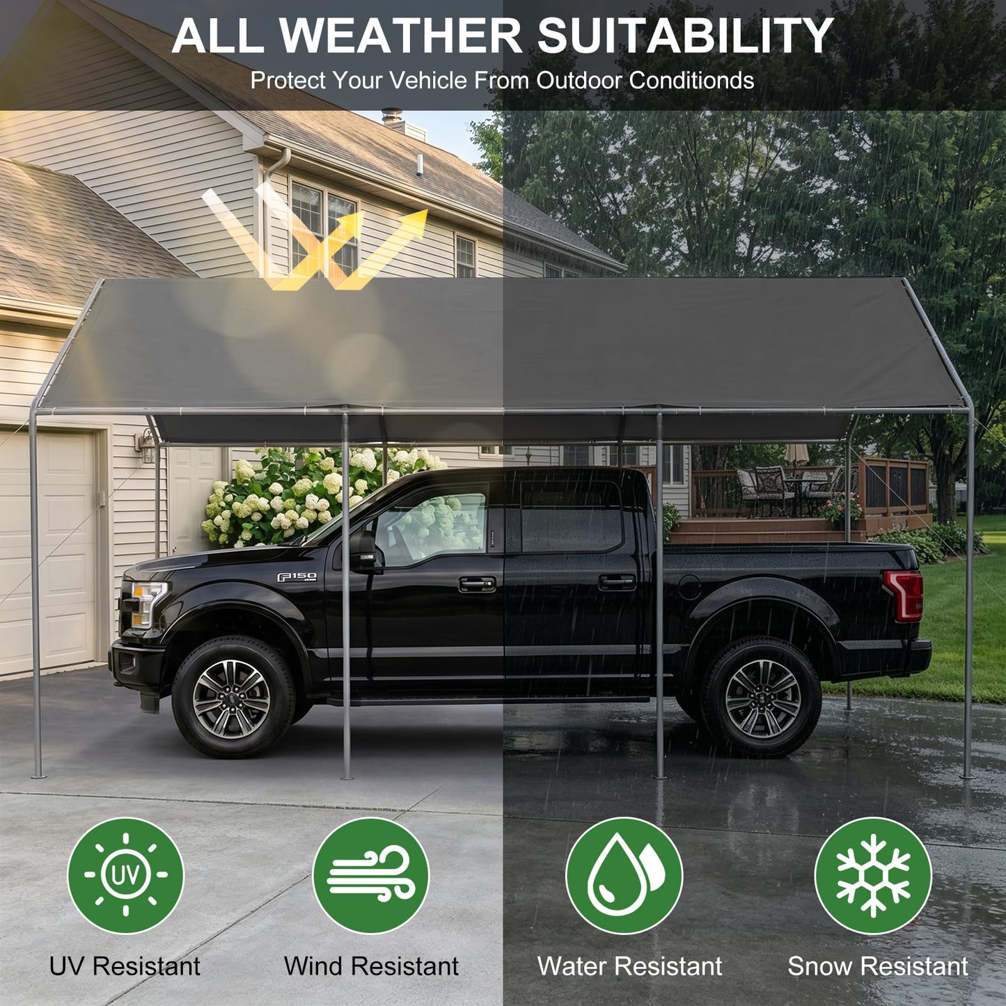 Carport, 12x20 Heavy Duty Portable Garage, Car Port with Storage Shed, Car Canopy Car Tent with Steel Frame All-Season Tarp for Car, Truck, Boat, Party (Grey, 12x20ft)