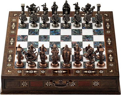 15’’ Unique Handmade Chess Set – Handmade Wooden Storage Board with Metal Chess Pieces – Luxury Gift for Men and Collectors – Gift for Dad (Purple)