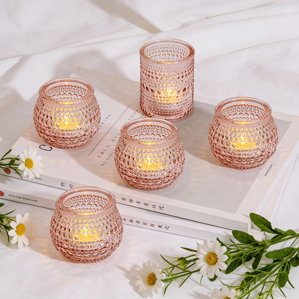 Rubtlamp 24 Pack Pink Votive Candle Holders, Glass Candle Holder for Floating Candle, Tealight Candle Holders for Table Centerpieces(2 Sizes)