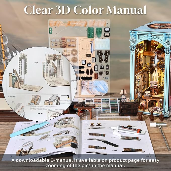 Book Nook Kit DIY Miniature Dollhouse Booknook Kit 3D Wooden Puzzle Bookend Bookshelf Insert Decor with LED Light for Teens and Adults(Hemingway House)