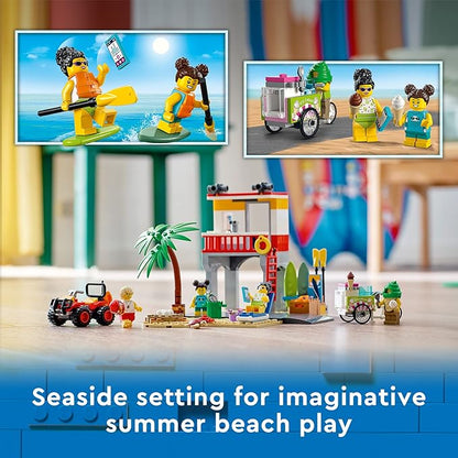 LEGO City Beach Lifeguard Station 60328 Building Kit for Ages 5+ with 4 Minifigures and Crab and Turtle Figures (211 Pieces)