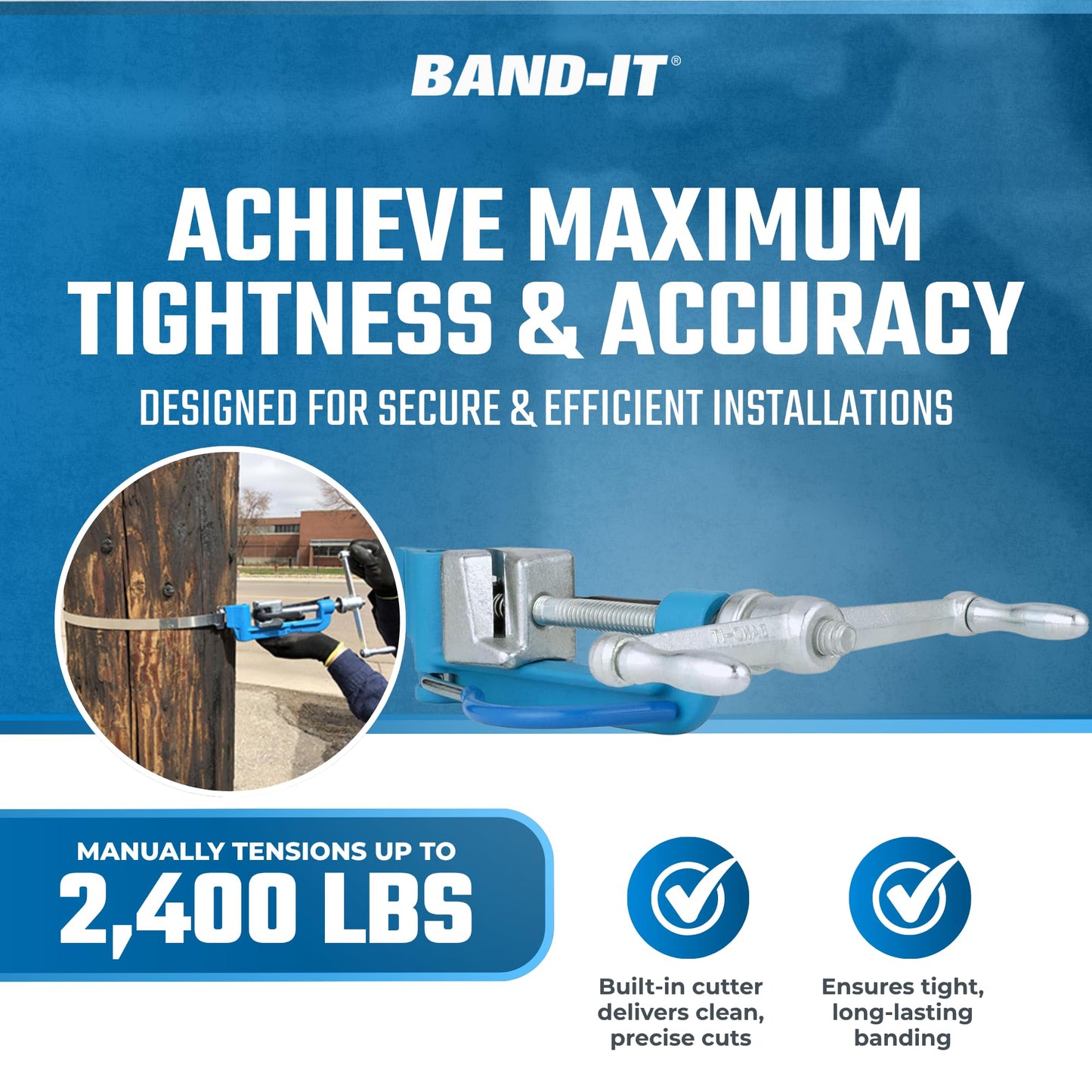 BAND-IT C00169 Standard Banding Tool – 1/4" to 3/4" Wide (0.015" - 0.030" Thick) Alloy, Galvanized & Stainless Steel Strapping Tensioner with Built-in Cutter for Industrial Applications