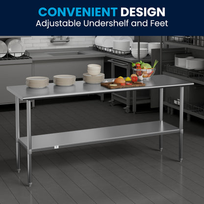 Flash Furniture Reader NSF Certified Stainless Steel Kitchen Prep and Work Table, Commercial Work Table with Undershelf Storage, Silver
