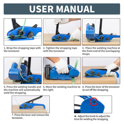 U.S. Solid Electric Strapping Machine Handheld Semi-Automatic Banding Tools for 1/2-3/4 in PP PET Straps 2×3000mah Battery Powered Automatic Strapping Banding Machine for Box Pallet