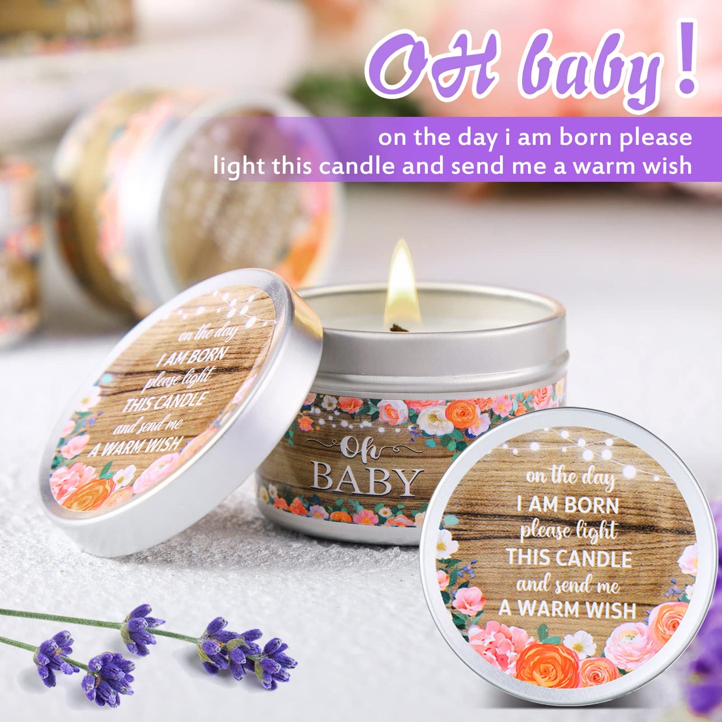 MTLEE 24 Pcs Wood Grain Baby Shower Party Favors Candles Lavender Scented Baby Shower Favors for Guests Rustic Tealights Candles Gender Reveal Return Gifts(1.2 Oz, Khaki)