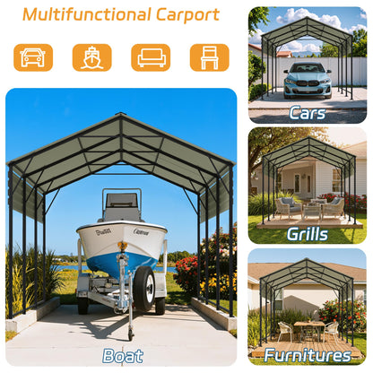 Patiowell 10x15 FT Metal Carport, Heavy Duty Carport with Reinforced Frame and Galvanized Steel Roof, Outdoor Car Port Shelter for Car, Truck, Boat and Tractor, Black