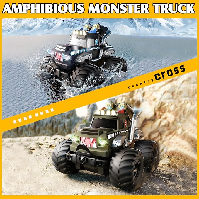 Dual Remote Control RC Car with Magic Gesture Wristband &amp 40+ Min Play 1:18 Fully Submersible Waterproof All Terrain 4WD Monster Truck Amphibious Toy Crawler Gift for Boys Girls Ages 6-12-Black