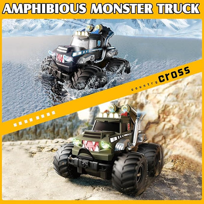 Dual Remote Control RC Car with Magic Gesture Wristband &amp 40+ Min Play 1:18 Fully Submersible Waterproof All Terrain 4WD Monster Truck Amphibious Toy Crawler Gift for Boys Girls Ages 6-12-Black