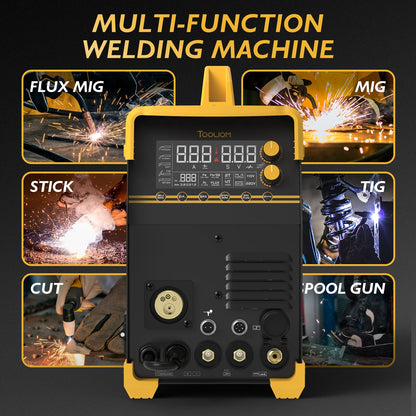 TOOLIOM MIG/TIG/CUT/Stick/Flux MIG/Spool Gun Welder 6 in 1 Multiprocess Welding Machine 110/220V Dual Voltage Aluminum Welding Machine Spool Gun Compatible