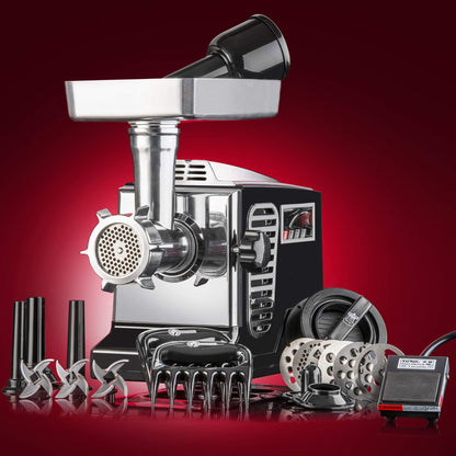 STX International Turboforce II 4000 Electric Meat Grinder | Grinds Soft Bones | Foot Pedal | 6 Grinding Plates | Stainless Steel Blades | Sausage Tubes | Kubbe Maker | Meat Claws | Patty Press & More