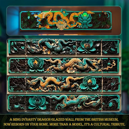 JMBricklayer Mythic Dragon Tiles Building Block Sets with LED Lights for Adults 70020 Wall Art Crafts Frame Building Sets Home &amp Office Decor Dragon Kits with Flowers Creative Gifts for Men Wo