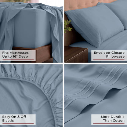 Mellanni King Sheets Set - Luxury 4 PC Bedding - Extra Soft, Cooling, Wrinkle Resistant | Blue Hydrangea
