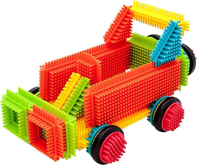 PicassoTiles PTB151 151pcs Hedgehog Lock Block STEM Building Tiles Truck Theme Set Learning Playset STEM Toy Set Educational Kit Child Brain Development Preschool Kindergarten Toy w/Animal Figures