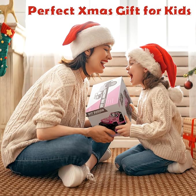 NQD RC Cars with DIY Sticker Pink Remote Control Car for Girls 2.4Ghz Jeep RC Trucks Little Girl Toys Birthday Xmas for 3 Years Old and Up