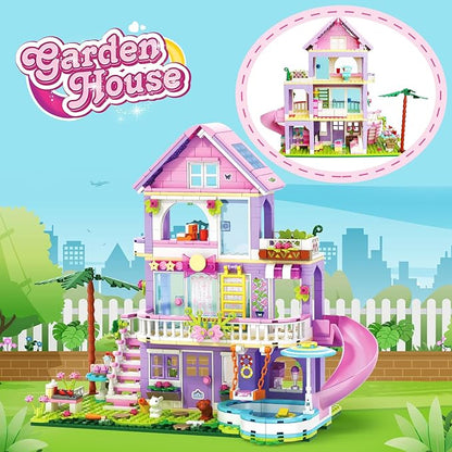 Girls Building Blocks Set689pcs Garden Villa House Building Block for Kids 6-12 and 8-14Holiday Cottage Bricks Kit Building Toy Xmas Birthday Gift for Girls Kids 6 7 8 9 10 11 12 13 14