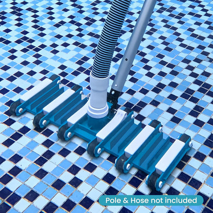 POOLWHALE 19" Heavy Duty Pool Vacuum Head - Flexible, Extra-Wide with Wheels & Swivel Handle for Easy Cleaning