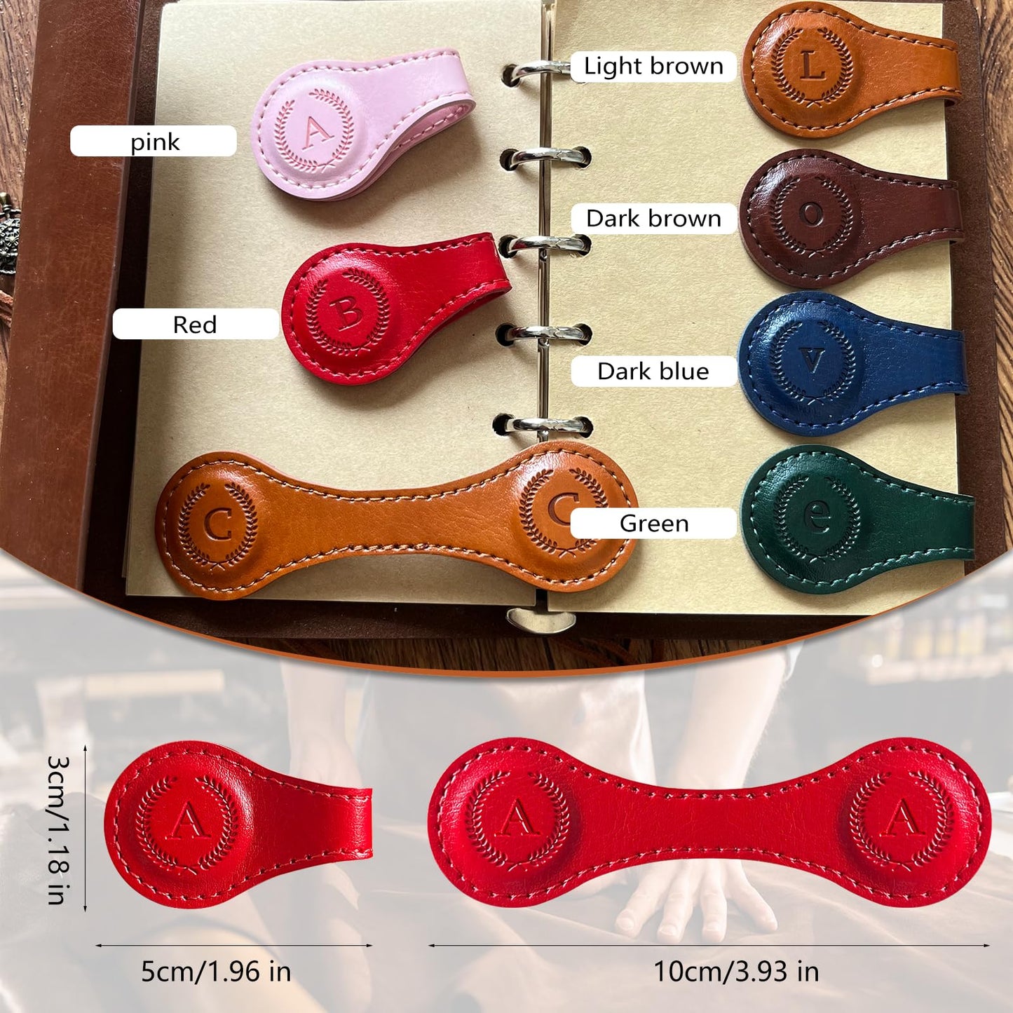 Leather Magnetic Bookmarks, 3D Embossed Alphabet Initial Letter Bookmark, Cute Page Markers for Books, Journals, Planners, Bible, Small Reading Gifts for Women Men, Teachers, Students (Green W)
