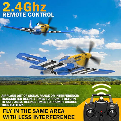 LEAMBE 4 Channel RC Plane Ready to Fly Aerobatic Aircraft Easy Control for Beginners P51 Mustang RC Airplane for Adults Blue