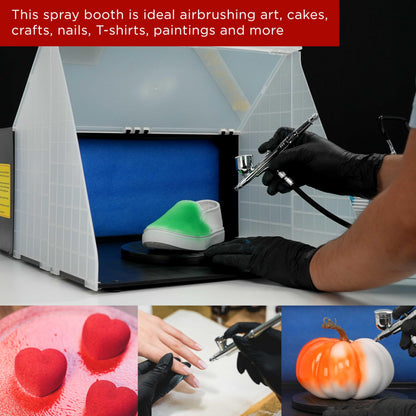 Master Airbrush Portable Airbrush Spray Booth Station with 25W Fan, Turntable & 5.6' Extension Hose, 16.5"x19"x13.5" Hobby Airbrush Booth for Painting, Models, Arts, Crafts, Cakes
