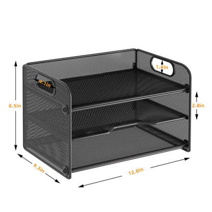 Samstar 3 Tier Letter Tray Paper Organizer with Handle, Mesh Desk Organizer Paper Sorter File Rack Shelves, Black