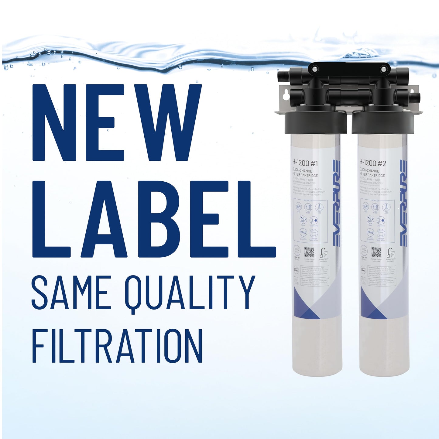 Pentair Everpure H-1200 Drinking Water System, EV928200, NSF Certified to Reduce Lead & PFOA/PFOS, Dual Cartridge System with Filter Head, Cartridges and Hardware, 1,000 Gallon Capacity, 0.5 Micron