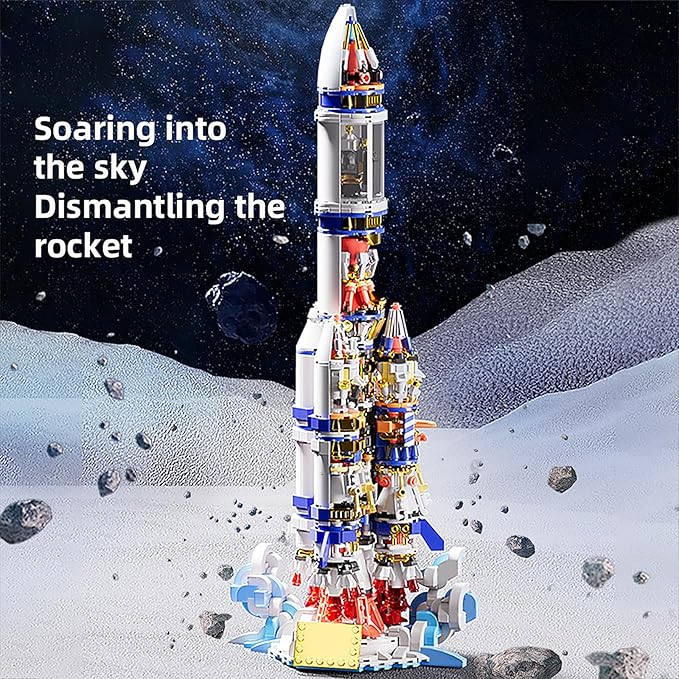 Mechanical Space Rocket Building Set - 1099Pcs DIY Model Rocket Building Blocks Set Space Shuttle Collectible Display Model Set with Launch Stand home Office Decor Birthday Gifts for Adults Boys