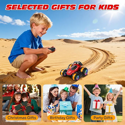 High Speed Remote Control Drift Car for Kids 360 Degree Rotating Deformation Stunt RC Cars for Boys and Girls Ages 3-16 4WD Drift RC Stunt Car with Light for Christmas Birthday Party Gifts (Red)