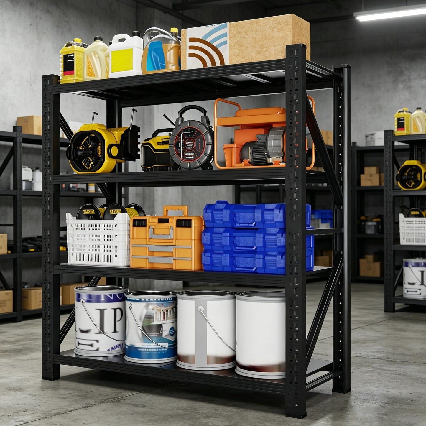 CXUZCZ 48" W Garage Shelving, 3000LBS Heavy Duty Adjustable Storage Shelf, 4 Tier Metal Shelving Uint, Storage Rack for Warehouse, Basement, Supermarket, 47.3" W x 23.7" D x 78.7" H Black